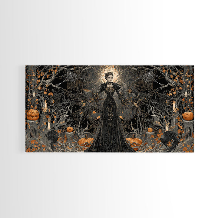 The Spider Queen, Wide Panoramic Art, Dark Halloween Decor, Canvas Print, Halloween Wall Decor, Gothic Home Decor, Dark Fantasy Art
