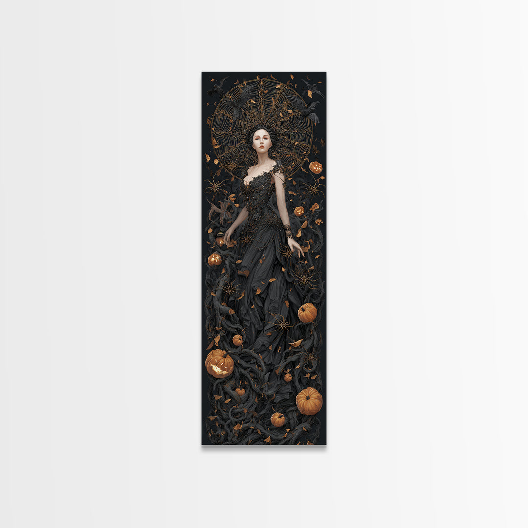 The Spider Queen, Tall Narrow Wall Art, Macabre Wall Art, Framed Canvas Print, Halloween Wall Decor, Gothic Home Decor, Spooky Wall Decor