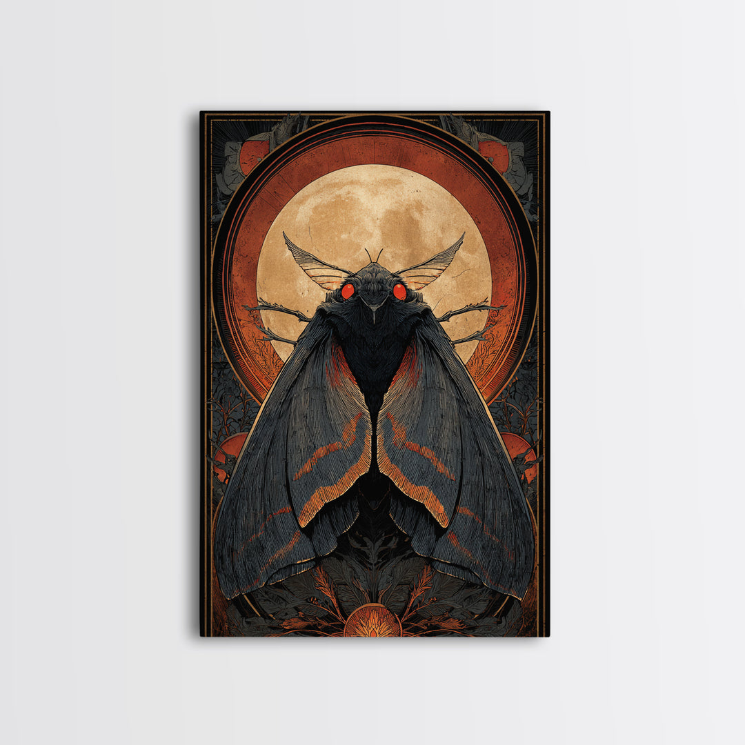 The Red-Eyed Moth Creature, Vertical Wall Art, Gothic Horror Wall Art, Framed Canvas Print, Halloween Wall Decor, Gothic Home Decor