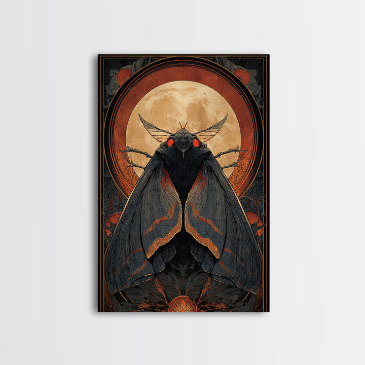 The Red-Eyed Moth Creature, Vertical Wall Art, Gothic Horror Wall Art, Framed Canvas Print, Halloween Wall Decor, Gothic Home Decor