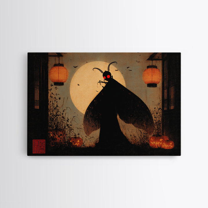 The Red-Eyed Moth Creature, Landscape Wall Art, Macabre Wall Art, Framed Canvas Print, Halloween Wall Decor, Gothic Home Decor