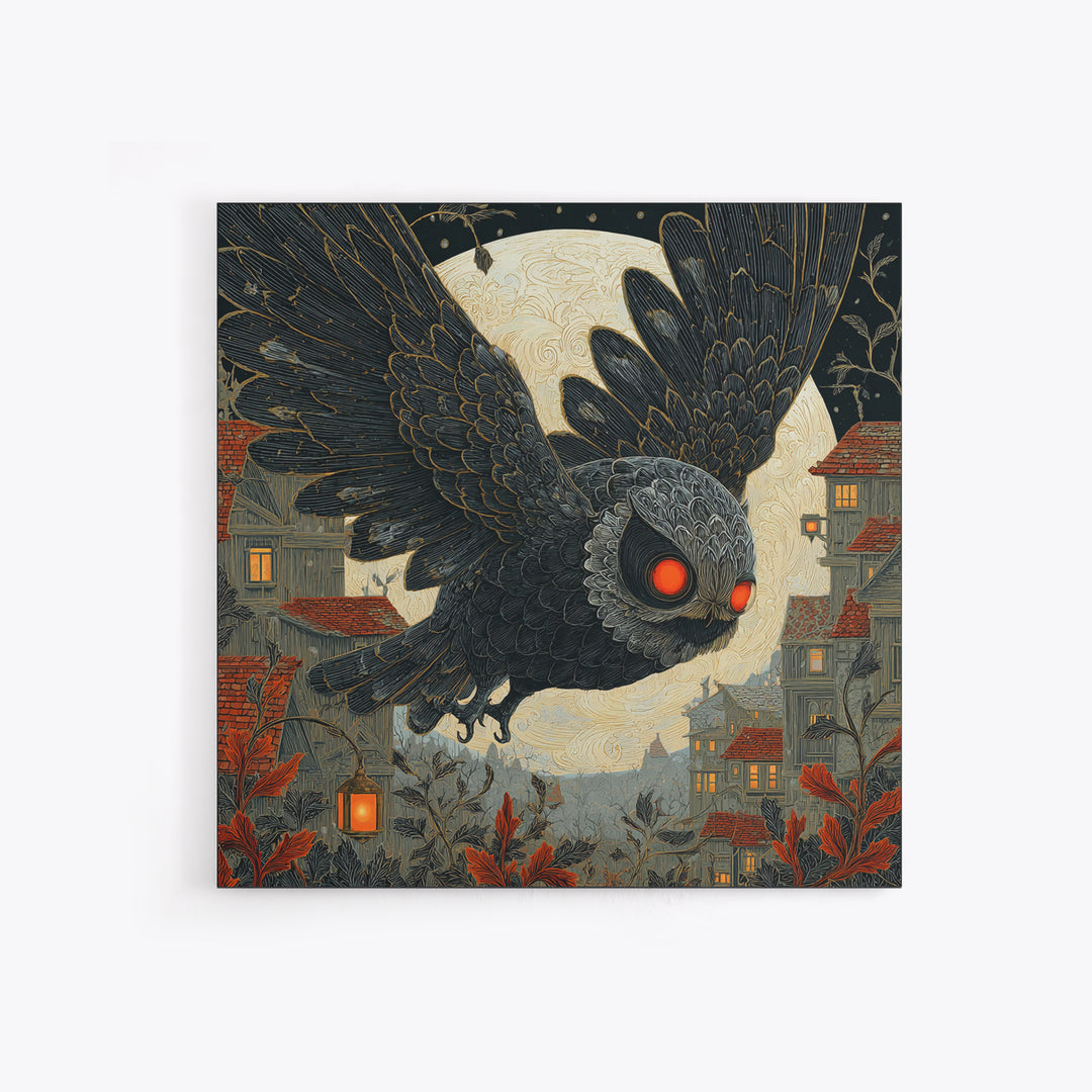 The Red-Eyed Moth Creature, Square Wall Art, Dark Halloween Decor, Canvas Print, Halloween Wall Decor, Gothic Home Decor, Macabre Wall Art