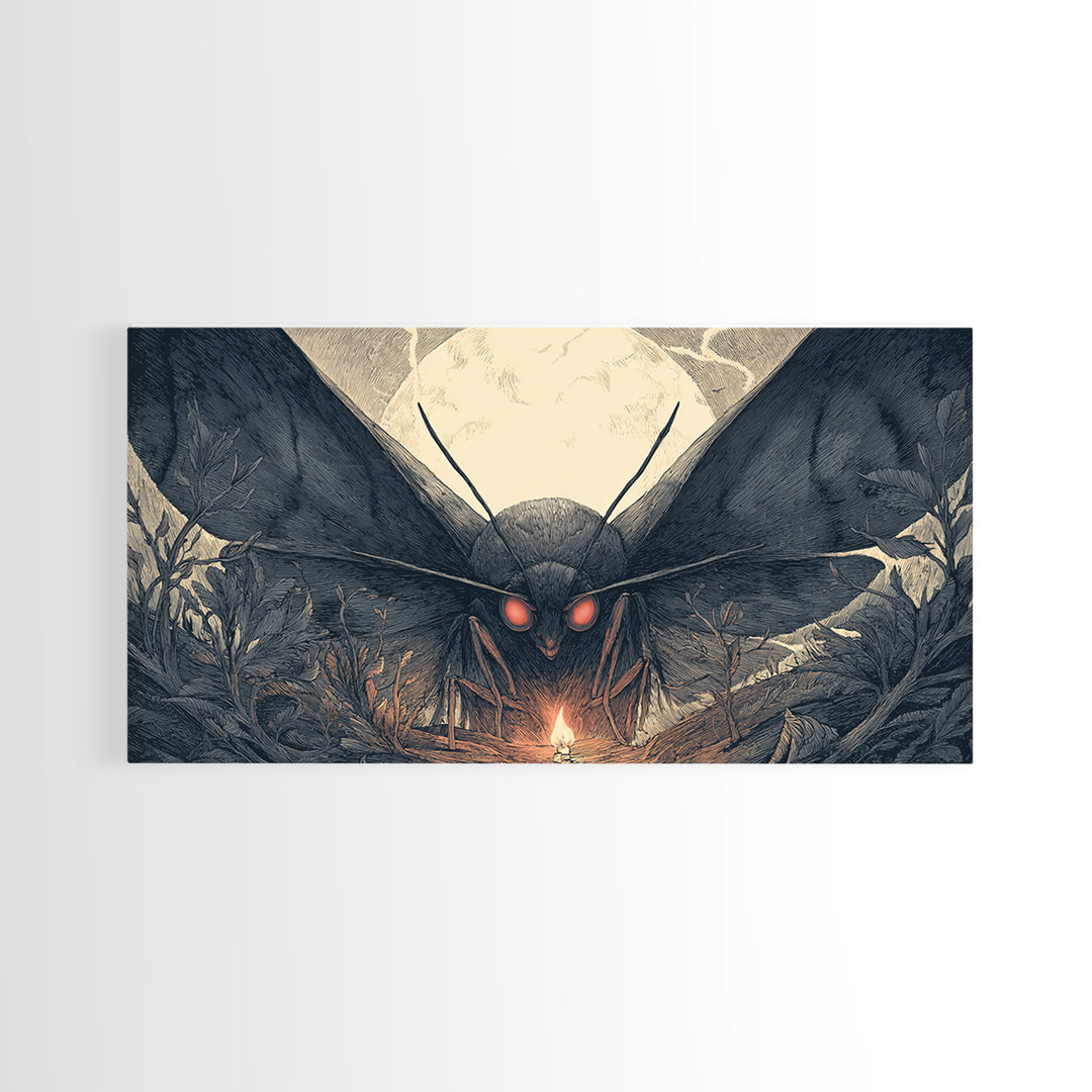 The Red-Eyed Moth Creature, Wide Panoramic Art, Spooky Home Decor, Canvas Print, Halloween Wall Decor, Gothic Home Decor, Macabre Wall Art