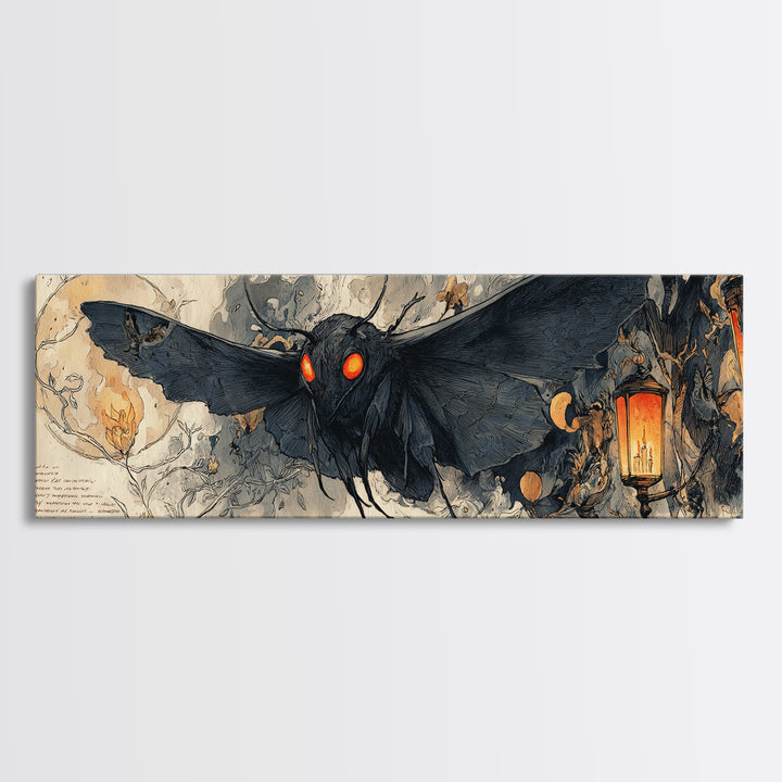 The Red-Eyed Moth Creature, Extra Wide Wall Art, Macabre Wall Art, Framed Canvas Print, Halloween Wall Decor, Gothic Home Decor
