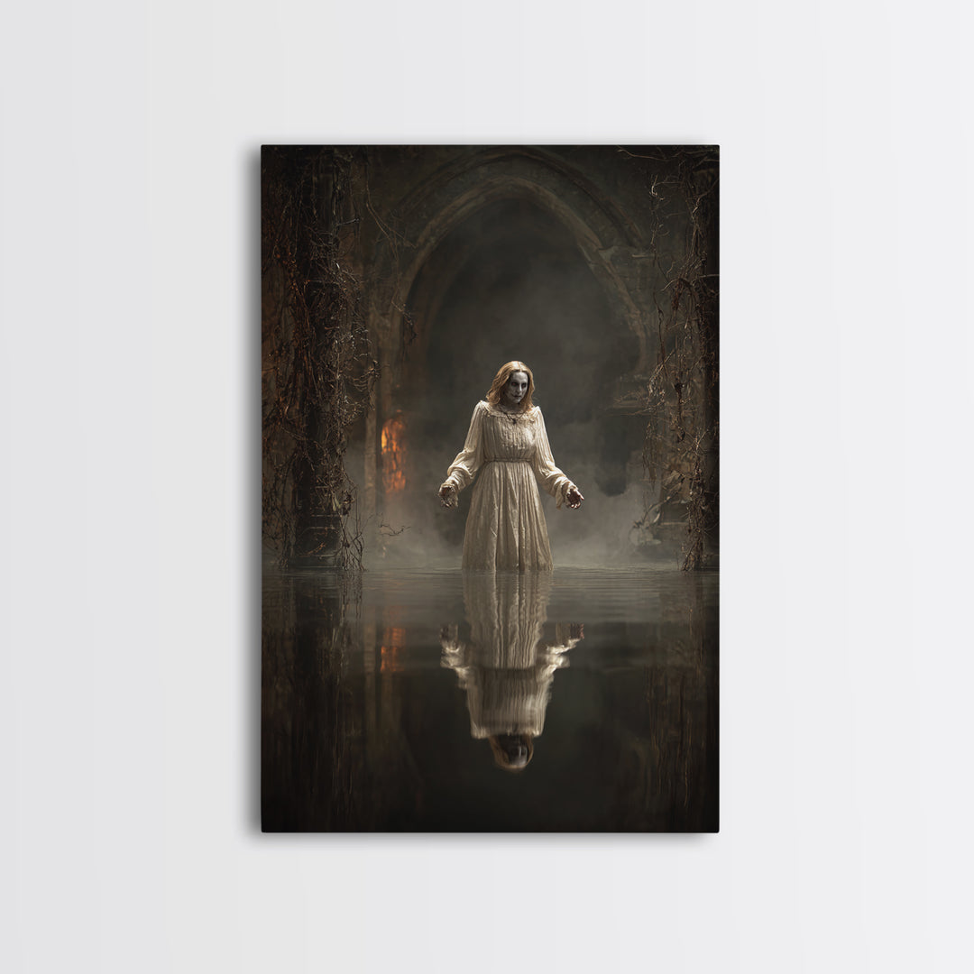 The Lake Phantom, Vertical Wall Art, Spooky Home Decor, Canvas Print, Halloween Wall Decor, Gothic Home Decor, Dark Fantasy Art