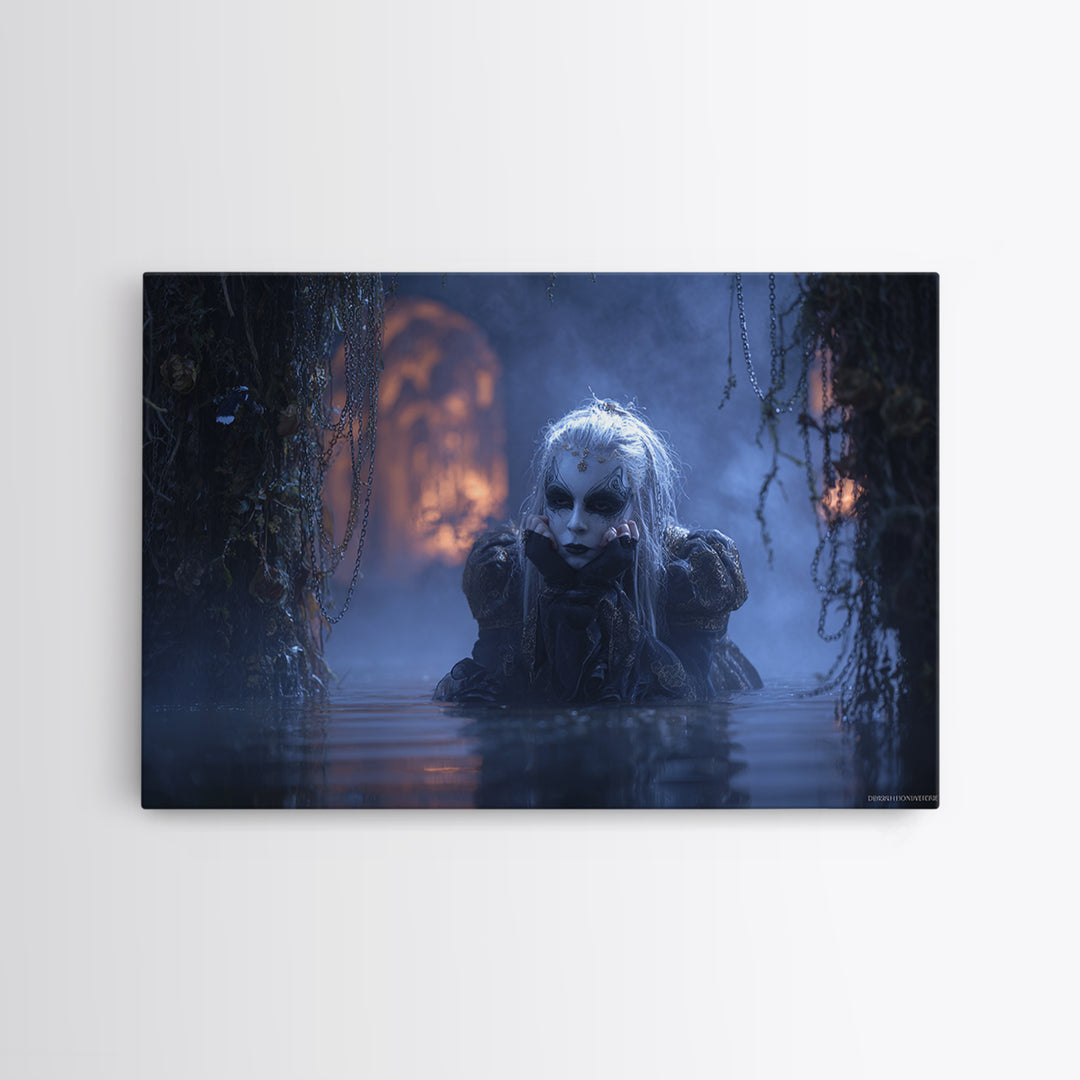 The Lake Phantom, Landscape Wall Art, Macabre Wall Art, Framed Canvas Print, Halloween Wall Decor, Gothic Home Decor, Halloween Wall Art