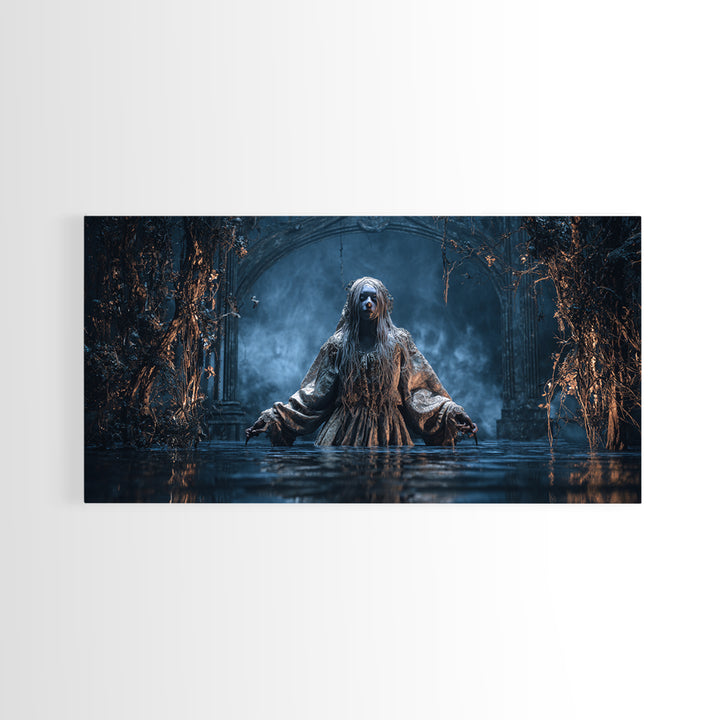 The Lake Phantom, Wide Panoramic Art, Dark Fantasy Wall Art, Canvas Print, Halloween Wall Decor, Gothic Home Decor, Collectible Wall Decor