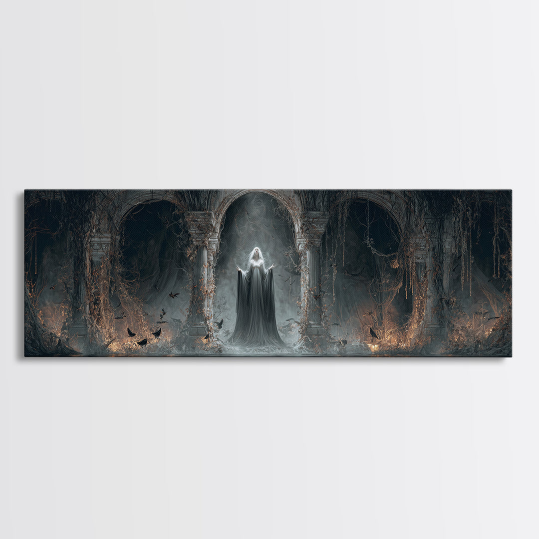The Lake Phantom, Extra Wide Wall Art, Gothic Horror Wall Art, Framed Canvas Print, Halloween Wall Decor, Gothic Home Decor