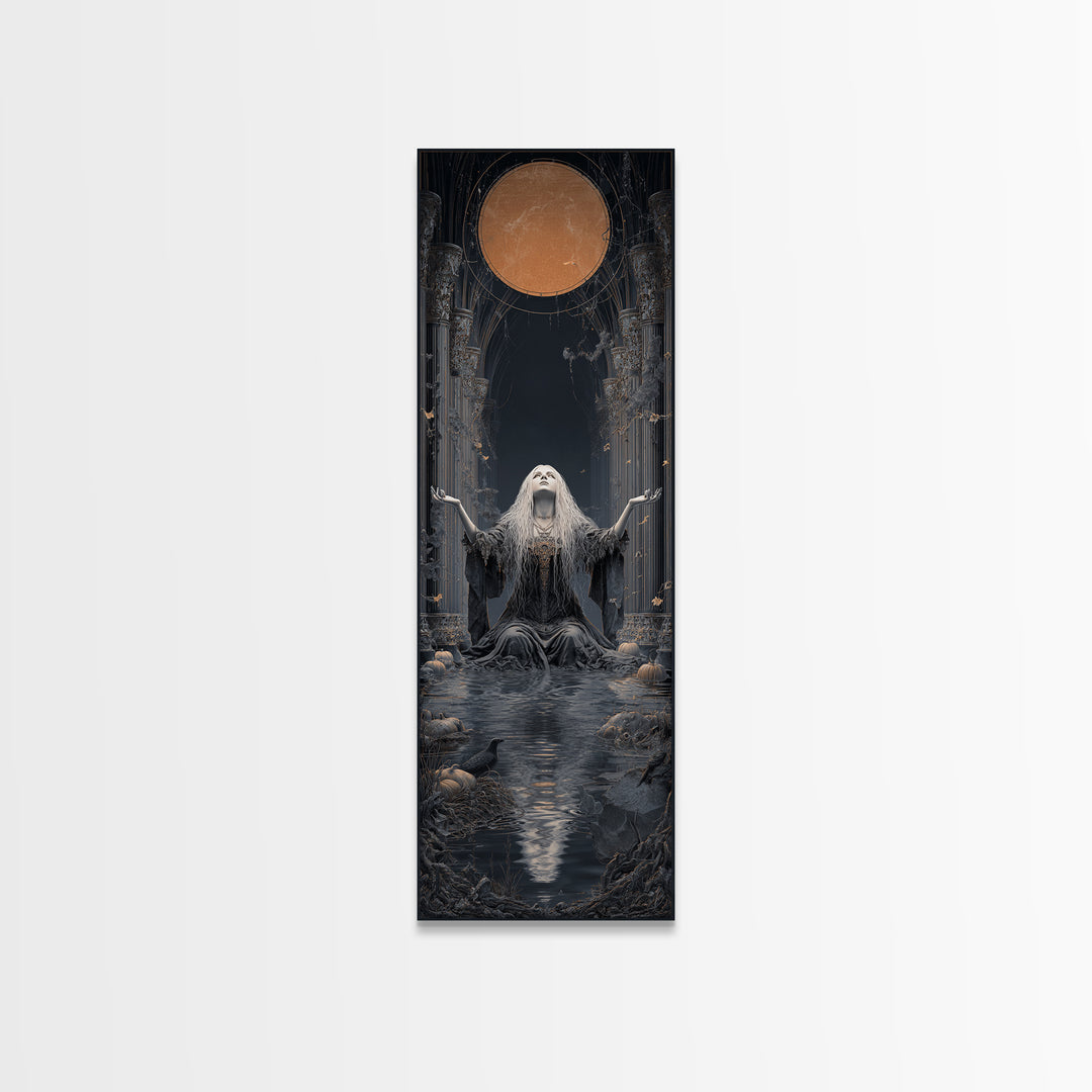 The Lake Phantom, Tall Narrow Wall Art, Dark Halloween Decor, Canvas Print, Halloween Wall Decor, Gothic Home Decor, Spooky Wall Decor