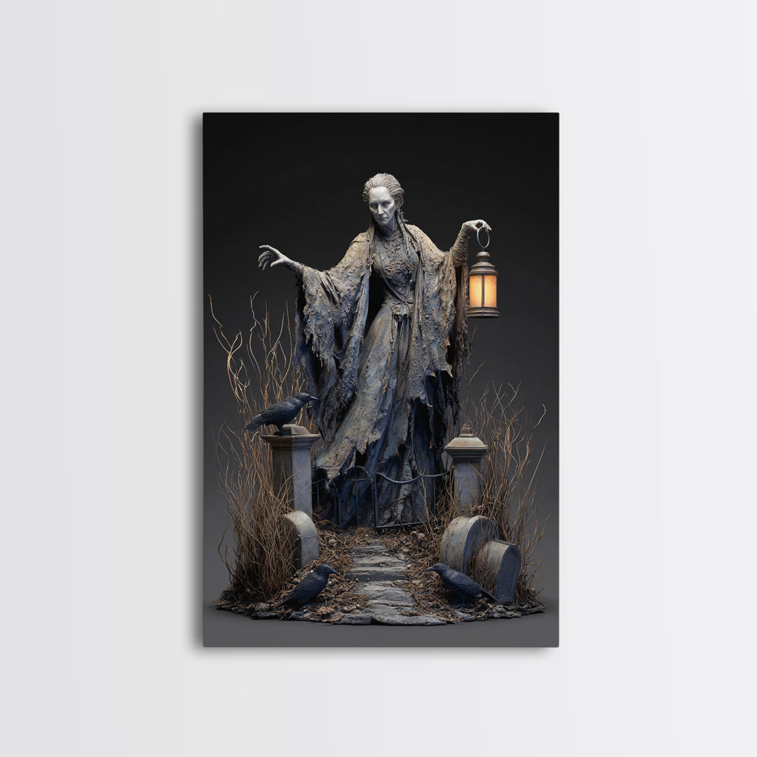 The Salt-Marsh Witch, Vertical Wall Art, Gothic Horror Wall Art, Framed Canvas Print, Halloween Wall Decor, Gothic Home Decor