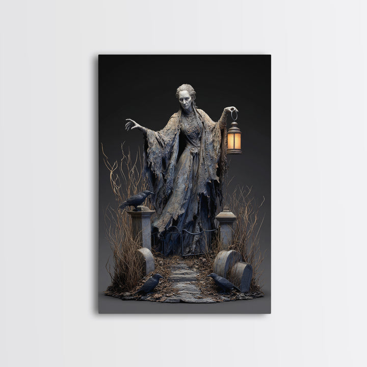 The Salt-Marsh Witch, Vertical Wall Art, Gothic Horror Wall Art, Framed Canvas Print, Halloween Wall Decor, Gothic Home Decor