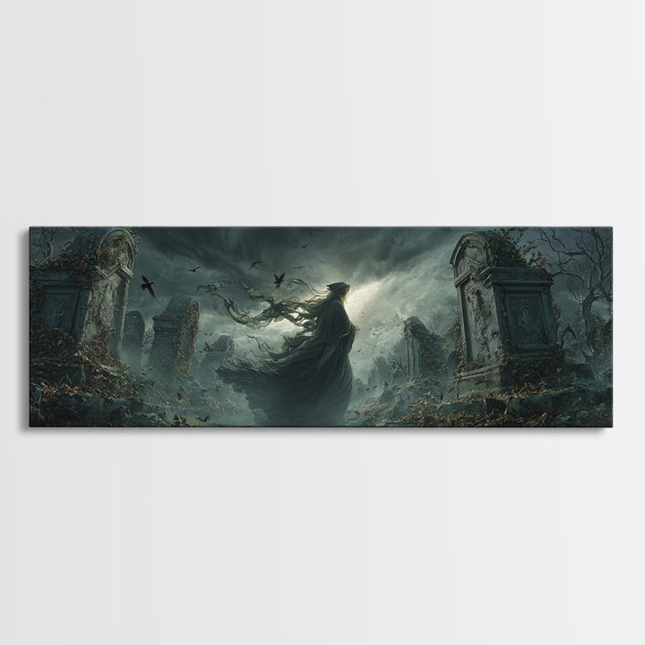 The Stone-Circle Spirit, Extra Wide Wall Art, Macabre Wall Art, Framed Canvas Print, Halloween Wall Decor, Gothic Home Decor