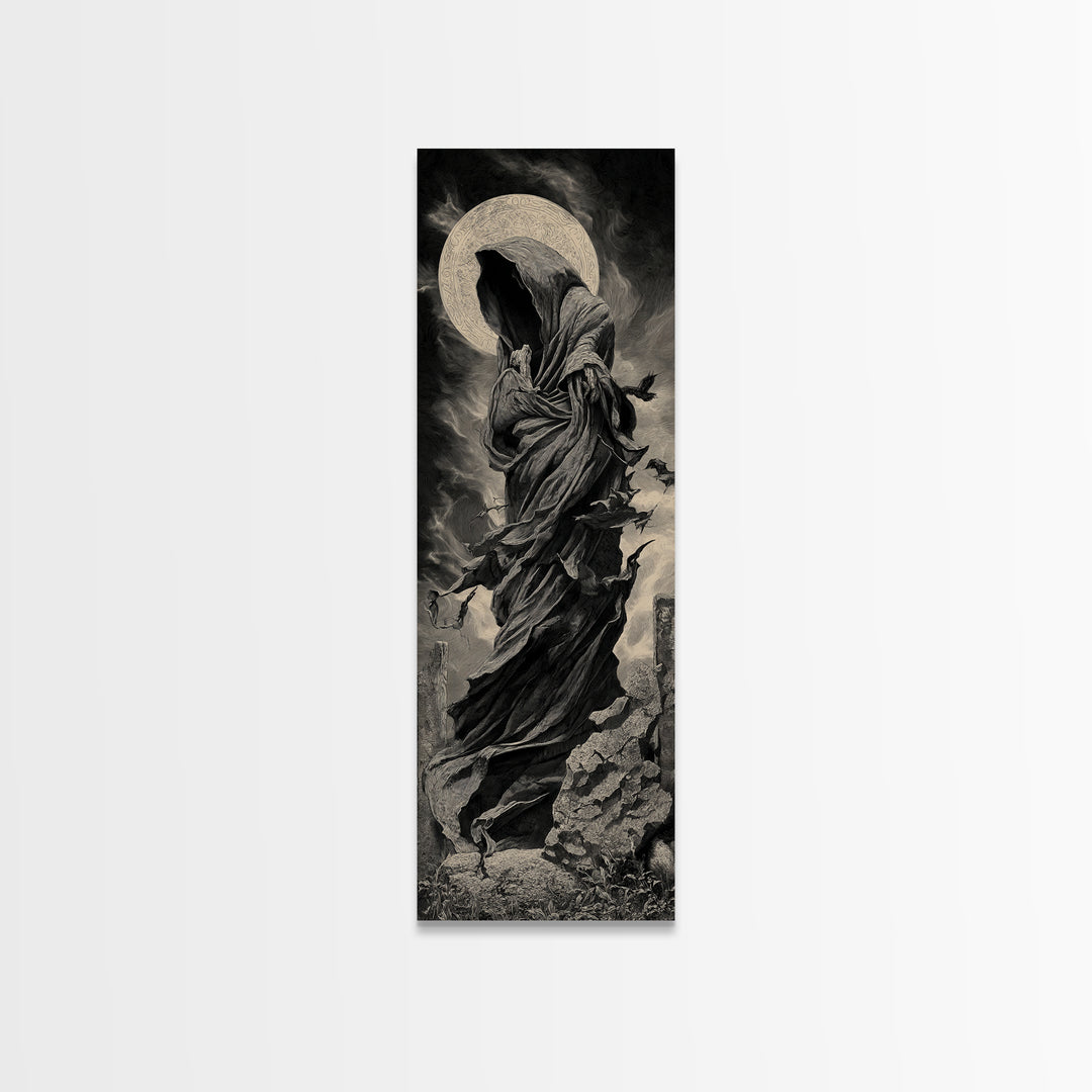 The Stone-Circle Spirit, Tall Narrow Wall Art, Haunted Gothic Art, Framed Canvas Print, Halloween Wall Decor, Gothic Home Decor