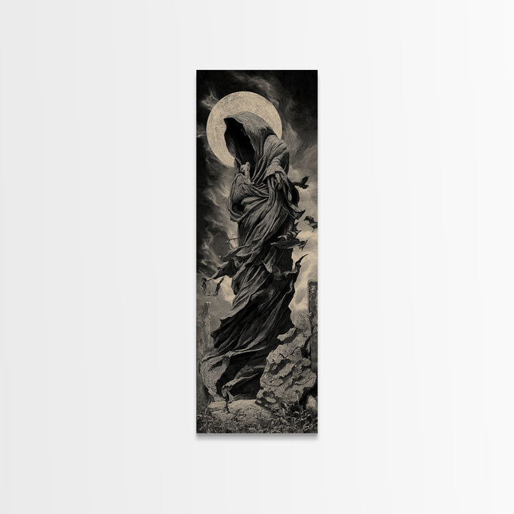 The Stone-Circle Spirit, Tall Narrow Wall Art, Haunted Gothic Art, Framed Canvas Print, Halloween Wall Decor, Gothic Home Decor