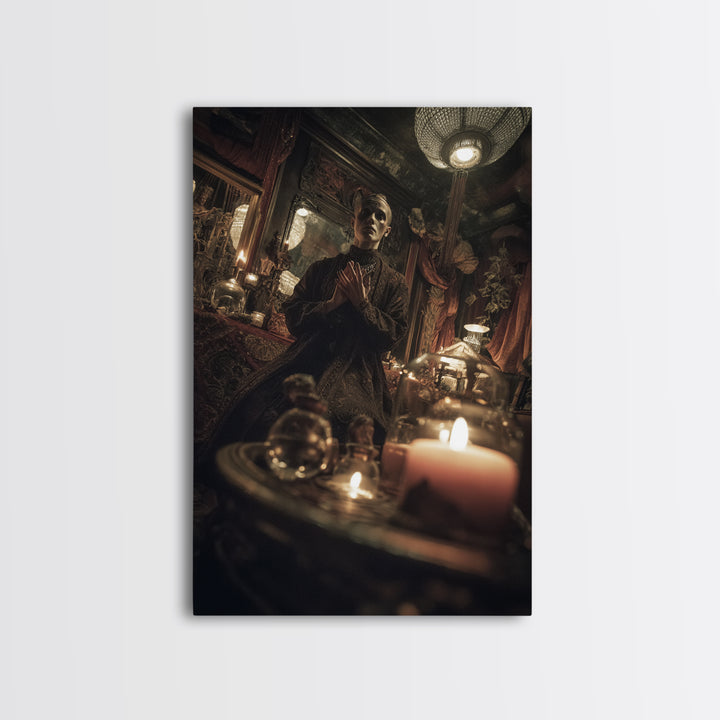The Cave Oracle, Vertical Wall Art, Macabre Wall Art, Framed Canvas Print, Halloween Wall Decor, Gothic Home Decor, Spooky Wall Decor