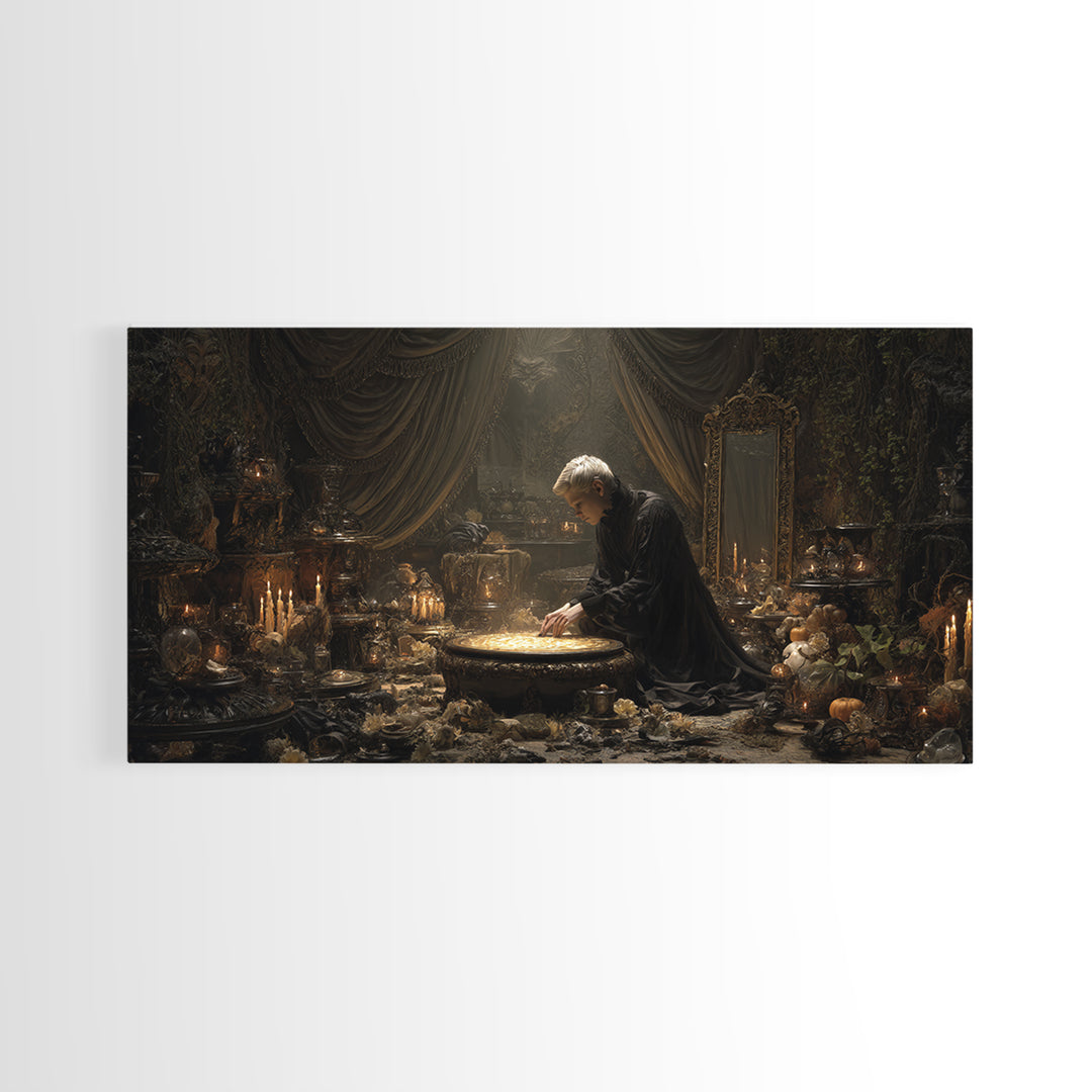 The Cave Oracle, Wide Panoramic Art, Haunted Gothic Art, Framed Canvas Print, Halloween Wall Decor, Gothic Home Decor