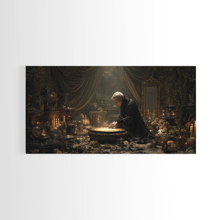 The Cave Oracle, Wide Panoramic Art, Haunted Gothic Art, Framed Canvas Print, Halloween Wall Decor, Gothic Home Decor