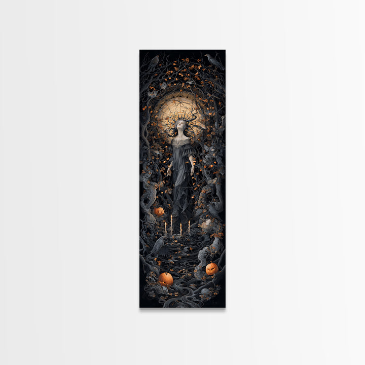 The Orchard Hag, Tall Narrow Wall Art, Macabre Wall Art, Framed Canvas Print, Halloween Wall Decor, Gothic Home Decor, Spooky Wall Decor