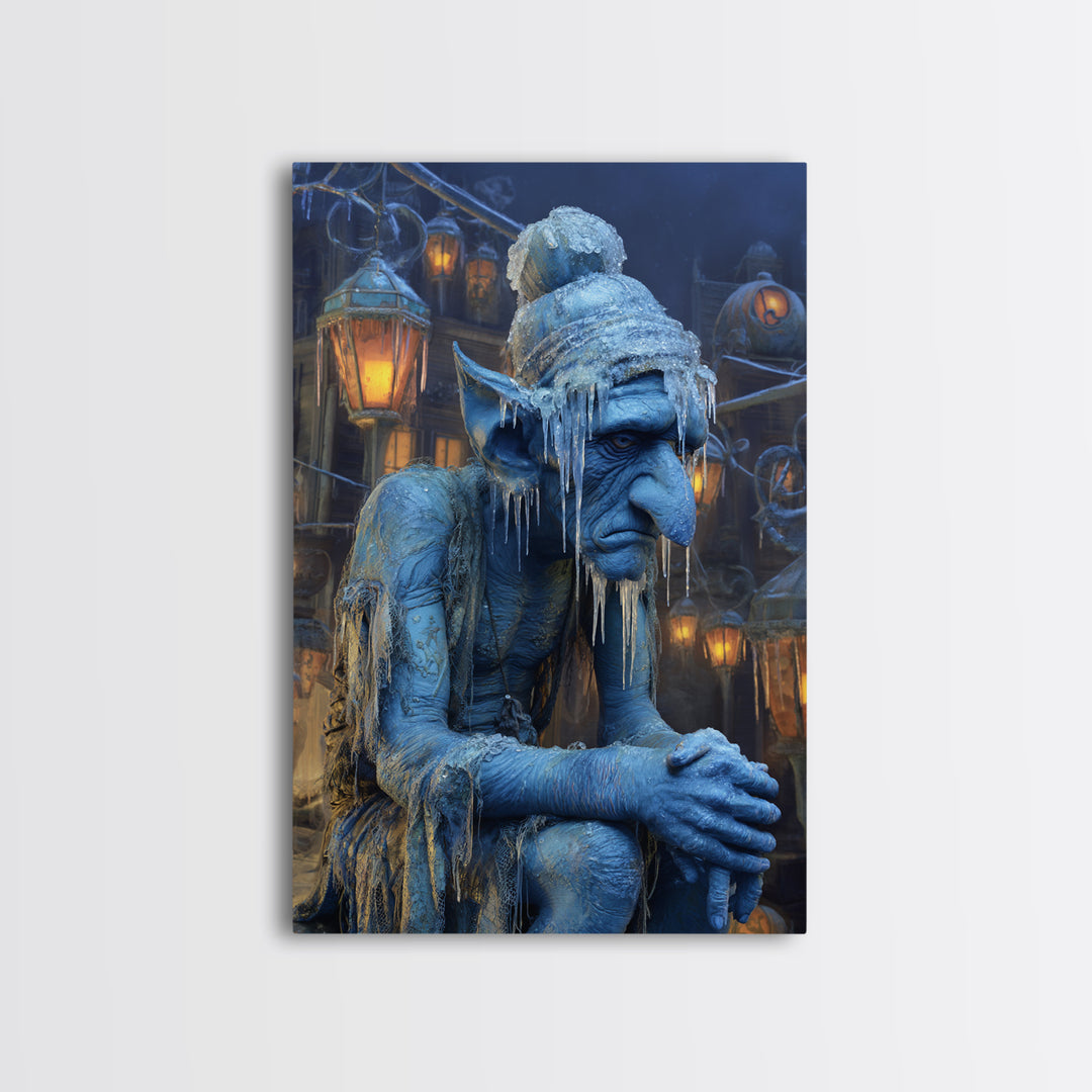 The Frost Goblin, Vertical Wall Art, Gothic Horror Wall Art, Framed Canvas Print, Halloween Wall Decor, Gothic Home Decor
