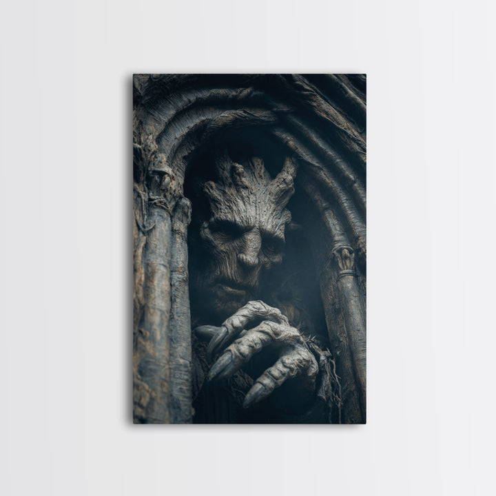 The Hollow-Tree Monster, Vertical Wall Art, Spooky Home Decor, Canvas Print, Halloween Wall Decor, Gothic Home Decor, Macabre Wall Art