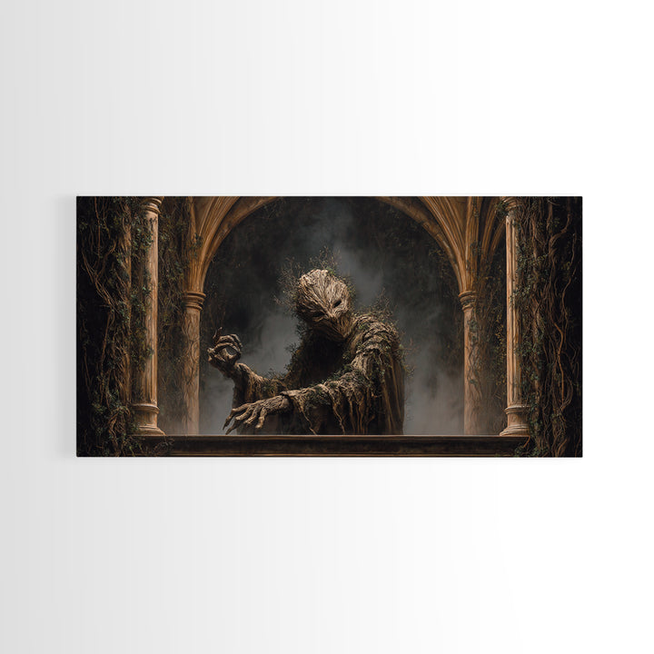 The Hollow-Tree Monster, Wide Panoramic Art, Macabre Wall Art, Framed Canvas Print, Halloween Wall Decor, Gothic Home Decor