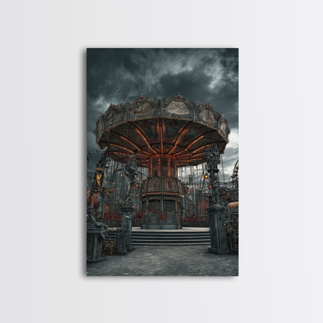 The Abandoned Carnival, Vertical Wall Art, Macabre Wall Art, Framed Canvas Print, Halloween Wall Decor, Gothic Home Decor