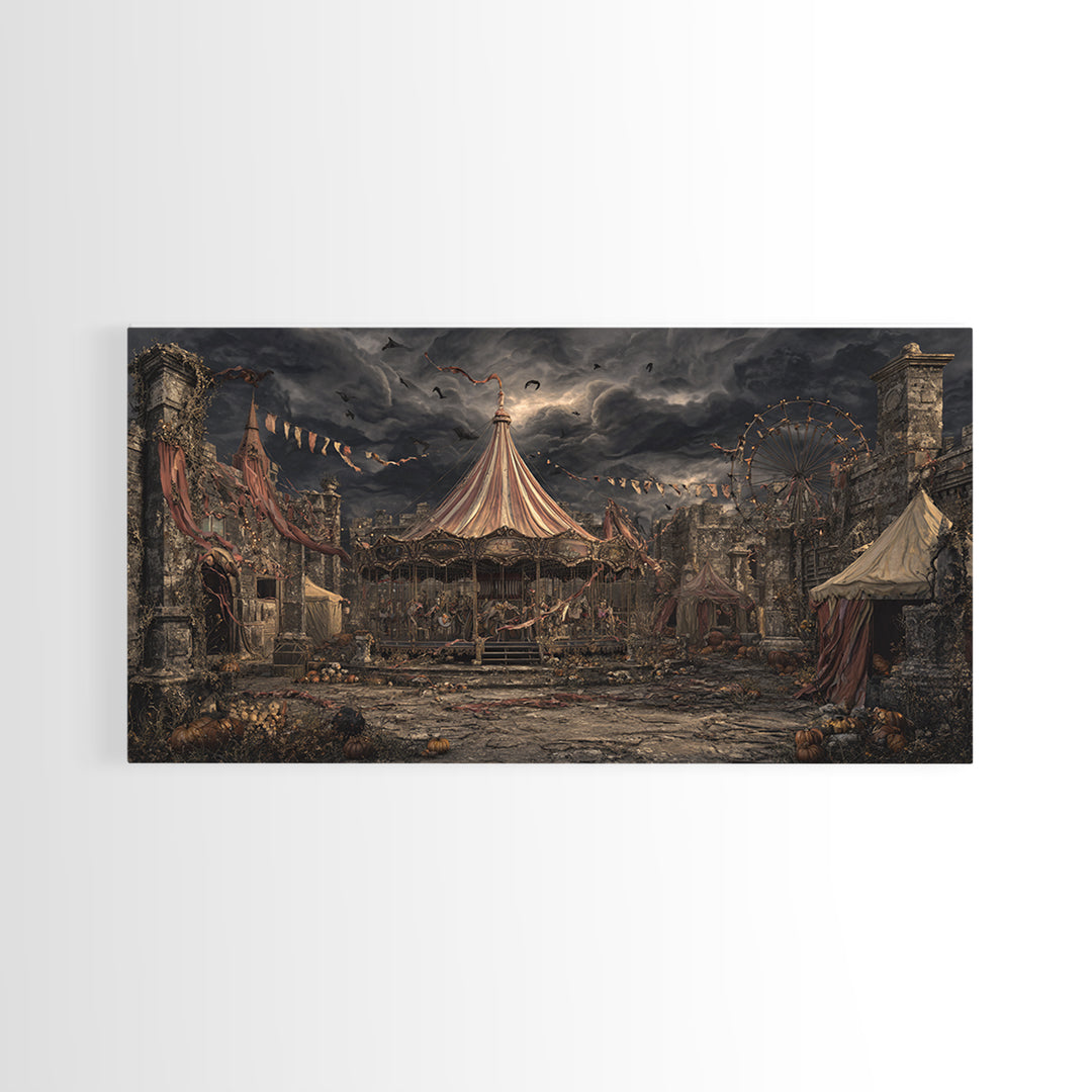 The Abandoned Carnival, Wide Panoramic Art, Macabre Wall Art, Framed Canvas Print, Halloween Wall Decor, Gothic Home Decor, Horror Wall Art