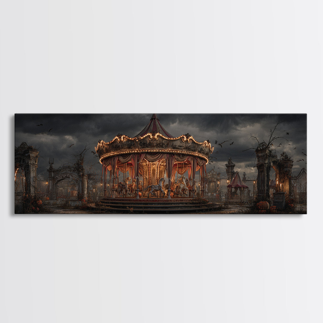 The Abandoned Carnival, Extra Wide Wall Art, Dark Fantasy Wall Art, Canvas Print, Halloween Wall Decor, Gothic Home Decor