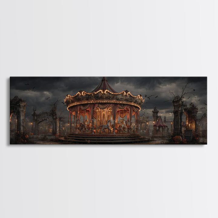 The Abandoned Carnival, Extra Wide Wall Art, Dark Fantasy Wall Art, Canvas Print, Halloween Wall Decor, Gothic Home Decor