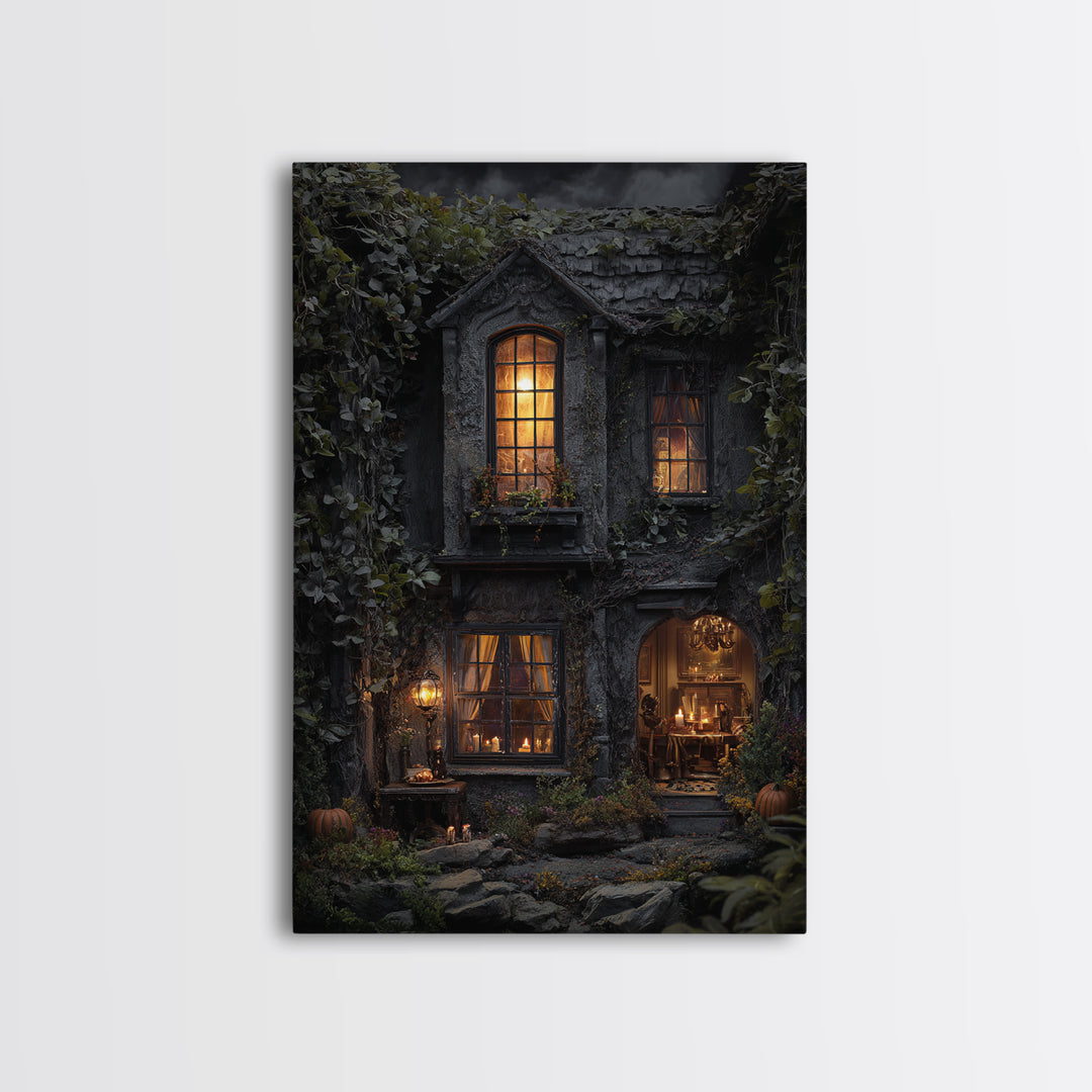 The Haunted Manor, Vertical Wall Art, Haunted Gothic Art, Framed Canvas Print, Halloween Wall Decor, Gothic Home Decor, Statement Wall Art