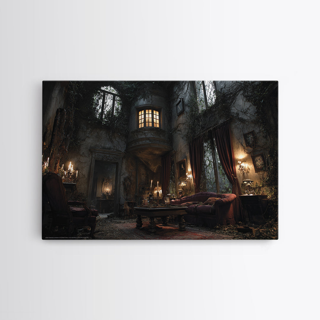 The Haunted Manor, Landscape Wall Art, Haunted Gothic Art, Framed Canvas Print, Halloween Wall Decor, Gothic Home Decor, Seasonal Home Decor