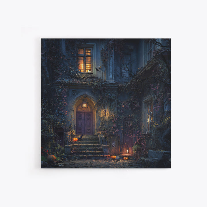 The Haunted Manor, Square Wall Art, Macabre Wall Art, Framed Canvas Print, Halloween Wall Decor, Gothic Home Decor, Collectible Wall Decor