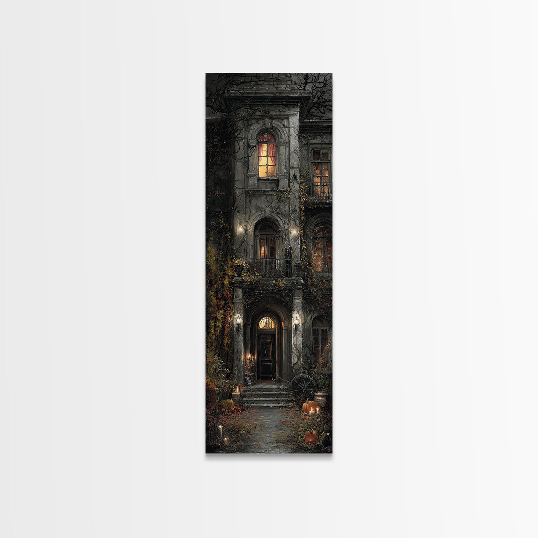 The Haunted Manor, Tall Narrow Wall Art, Gothic Horror Wall Art, Framed Canvas Print, Halloween Wall Decor, Gothic Home Decor