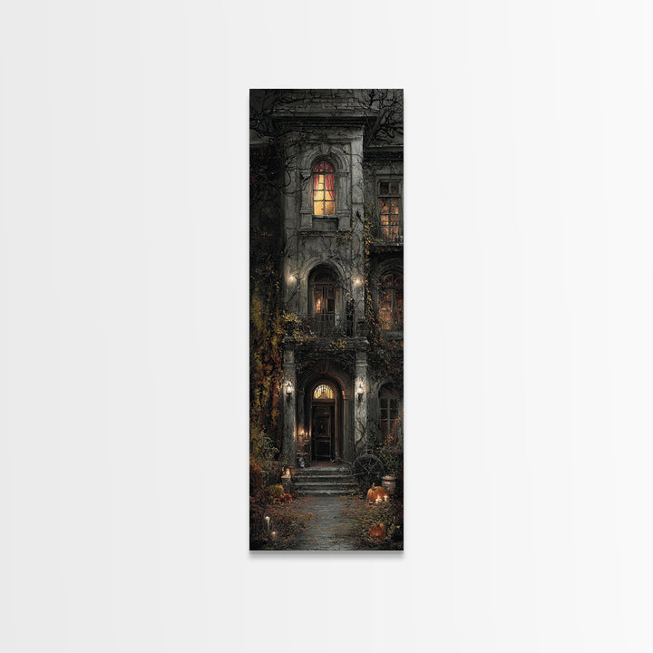 The Haunted Manor, Tall Narrow Wall Art, Gothic Horror Wall Art, Framed Canvas Print, Halloween Wall Decor, Gothic Home Decor