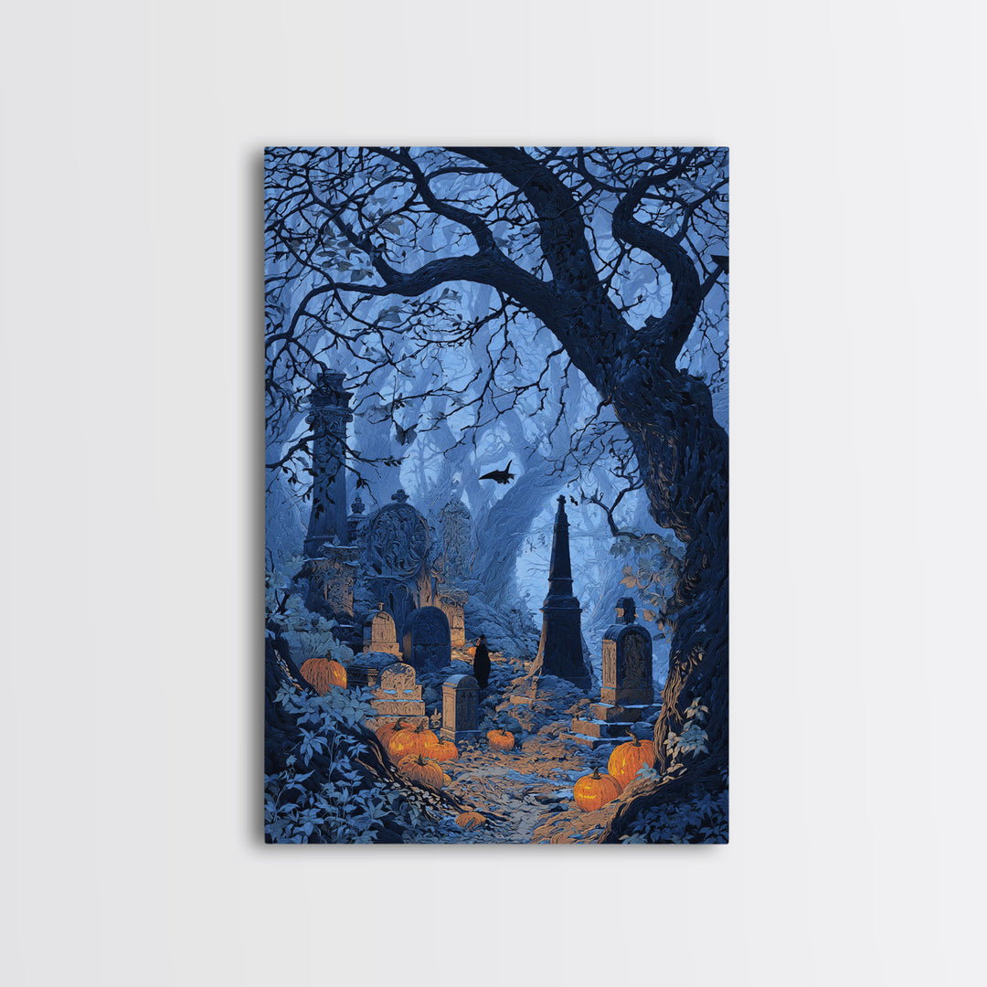 The Moonlit Cemetery, Vertical Wall Art, Spooky Home Decor, Canvas Print, Halloween Wall Decor, Gothic Home Decor, Horror Wall Art