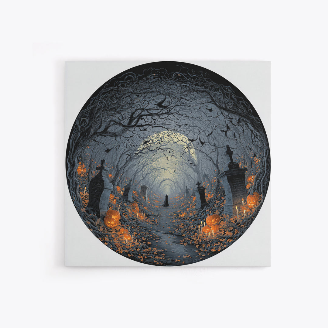 The Moonlit Cemetery, Square Wall Art, Haunted Gothic Art, Framed Canvas Print, Halloween Wall Decor, Gothic Home Decor, Horror Wall Art