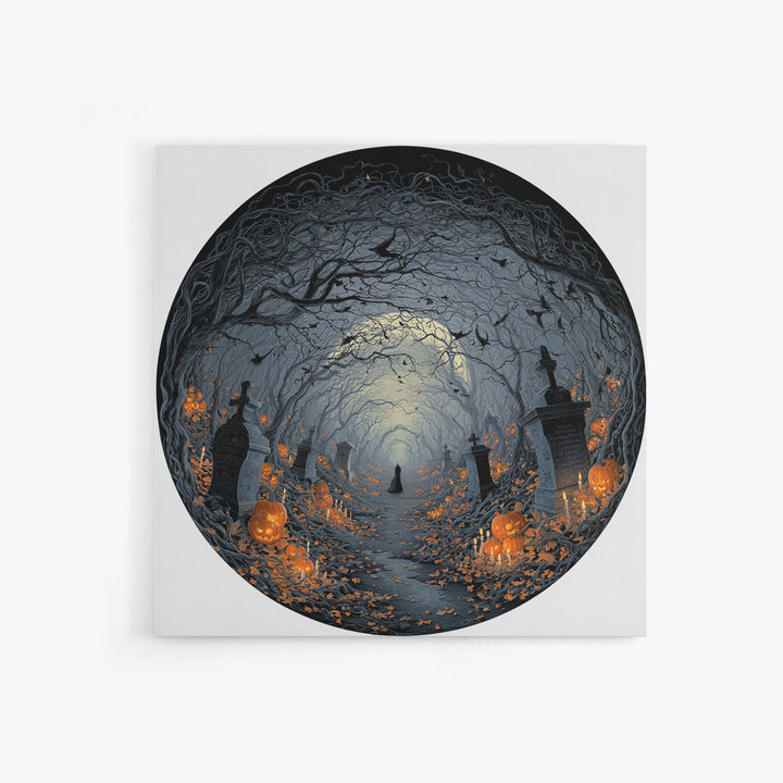 The Moonlit Cemetery, Square Wall Art, Haunted Gothic Art, Framed Canvas Print, Halloween Wall Decor, Gothic Home Decor, Horror Wall Art