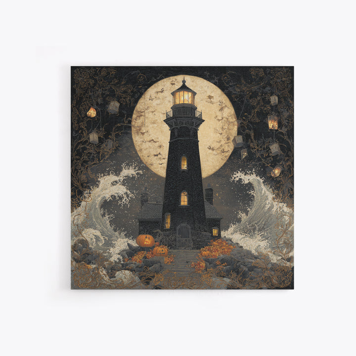 The Cursed Lighthouse, Square Wall Art, Haunted Gothic Art, Framed Canvas Print, Halloween Wall Decor, Gothic Home Decor, Dark Fantasy Art