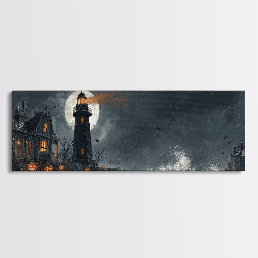 The Cursed Lighthouse, Extra Wide Wall Art, Macabre Wall Art, Framed Canvas Print, Halloween Wall Decor, Gothic Home Decor