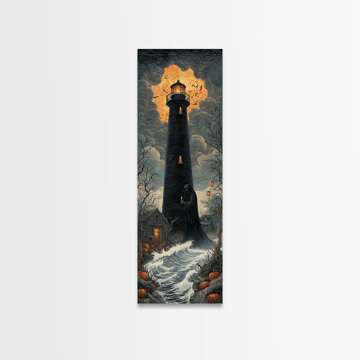 The Cursed Lighthouse, Tall Narrow Wall Art, Dark Halloween Decor, Canvas Print, Halloween Wall Decor, Gothic Home Decor, Dark Fantasy Art