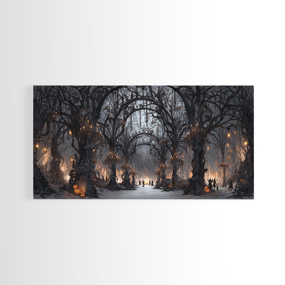 The Witch'S Forest, Wide Panoramic Art, Gothic Horror Wall Art, Framed Canvas Print, Halloween Wall Decor, Gothic Home Decor