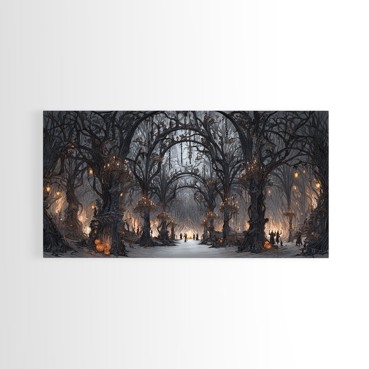 The Witch'S Forest, Wide Panoramic Art, Gothic Horror Wall Art, Framed Canvas Print, Halloween Wall Decor, Gothic Home Decor