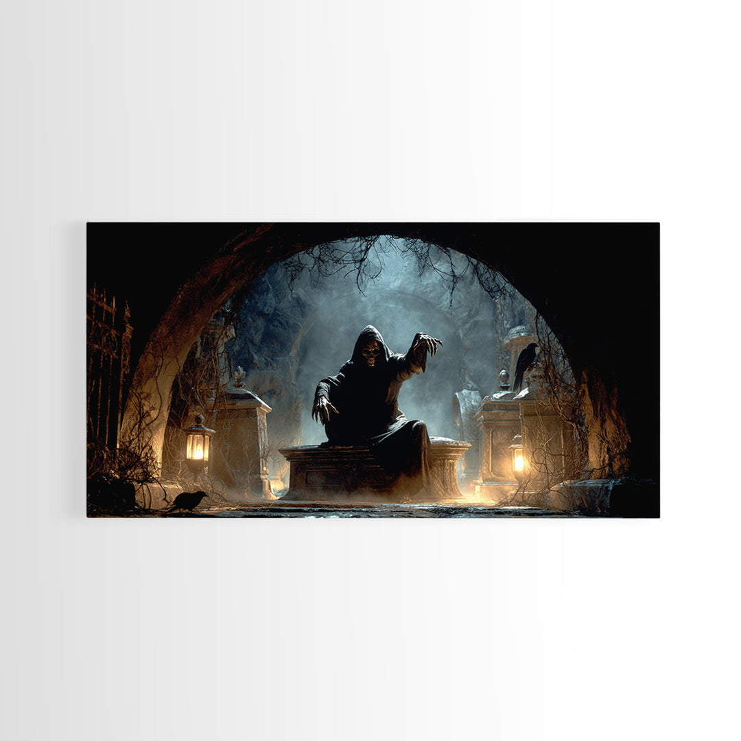 The Forgotten Crypt, Wide Panoramic Art, Gothic Horror Wall Art, Framed Canvas Print, Halloween Wall Decor, Gothic Home Decor