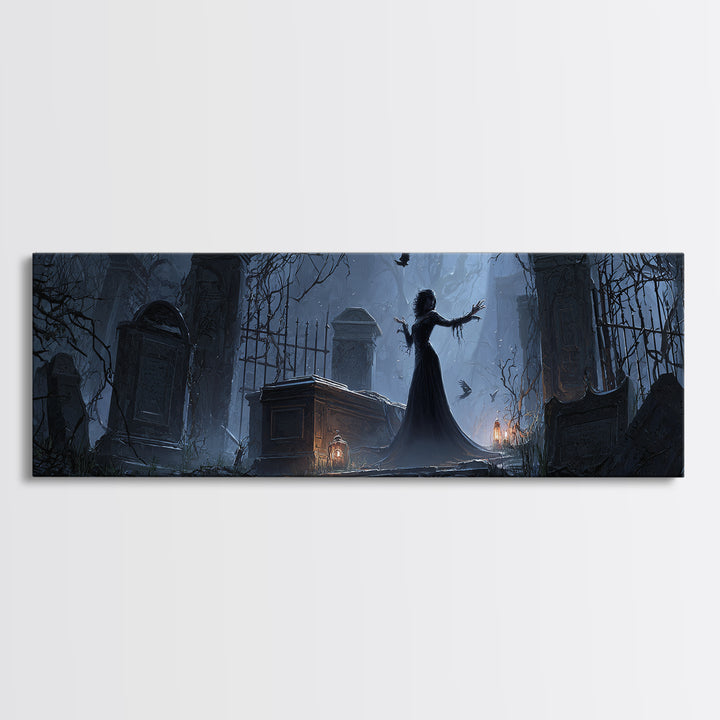 The Forgotten Crypt, Extra Wide Wall Art, Spooky Home Decor, Canvas Print, Halloween Wall Decor, Gothic Home Decor, Macabre Wall Art