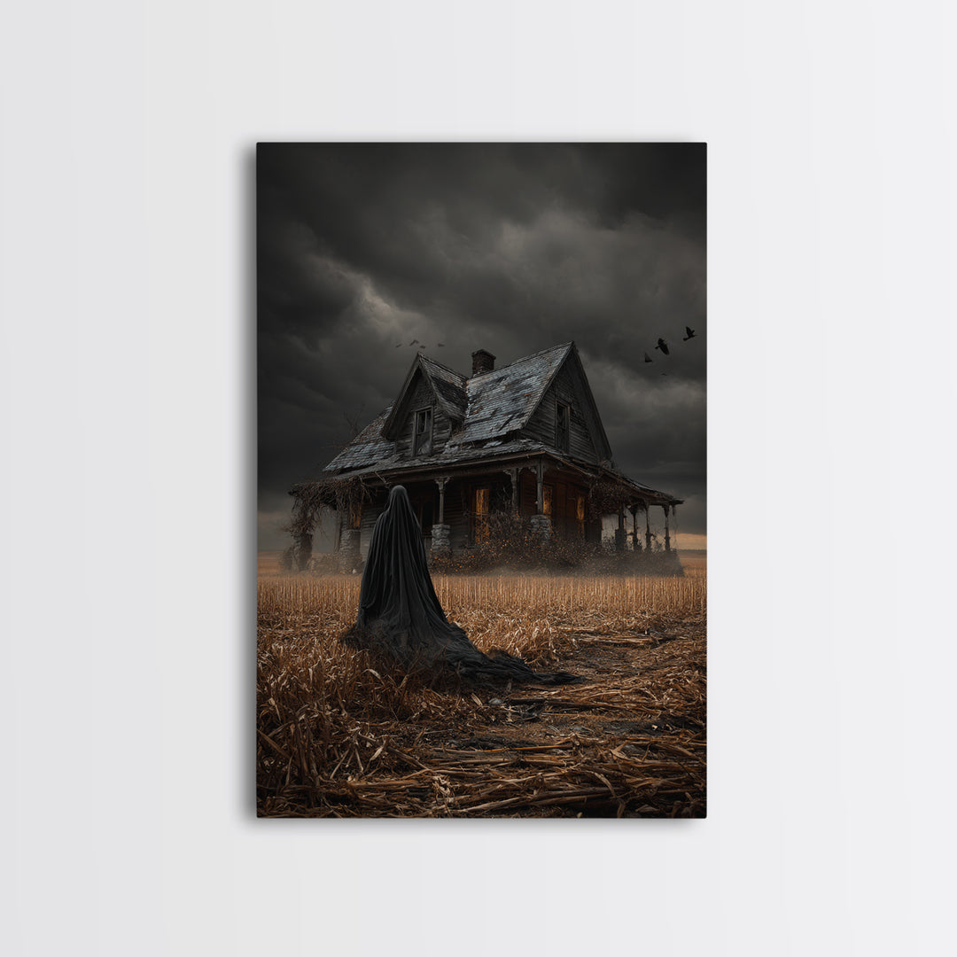 The Possessed Farmhouse, Vertical Wall Art, Haunted Gothic Art, Framed Canvas Print, Halloween Wall Decor, Gothic Home Decor