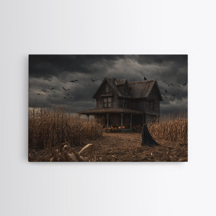 The Possessed Farmhouse, Landscape Wall Art, Dark Halloween Decor, Canvas Print, Halloween Wall Decor, Gothic Home Decor, Macabre Wall Art