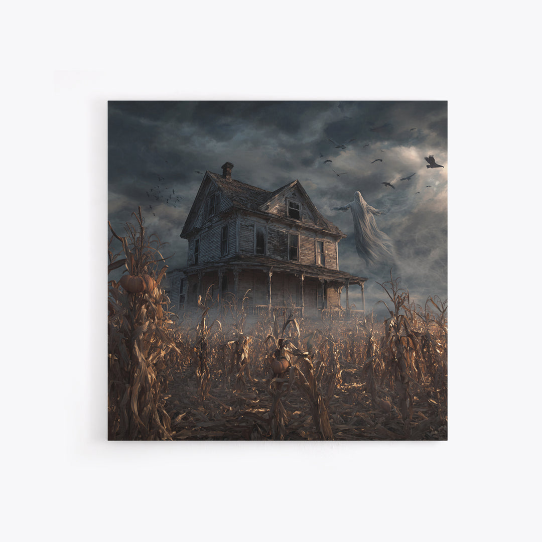 The Possessed Farmhouse, Square Wall Art, Gothic Horror Wall Art, Framed Canvas Print, Halloween Wall Decor, Gothic Home Decor