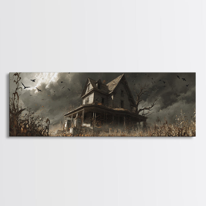 The Possessed Farmhouse, Extra Wide Wall Art, Gothic Horror Wall Art, Framed Canvas Print, Halloween Wall Decor, Gothic Home Decor