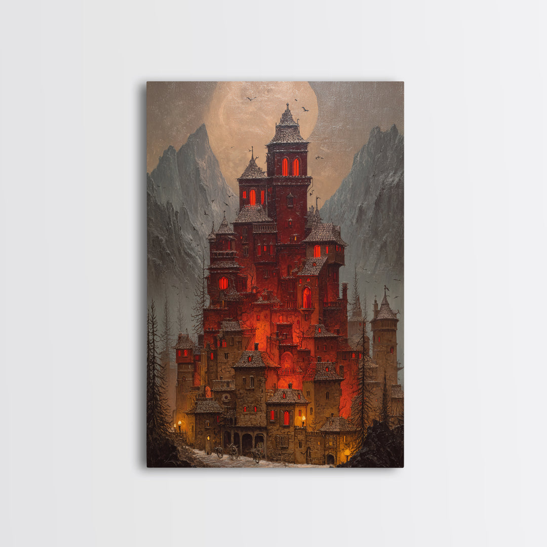 The Vampire Castle, Vertical Wall Art, Dark Fantasy Wall Art, Canvas Print, Halloween Wall Decor, Gothic Home Decor, Dark Fantasy Art