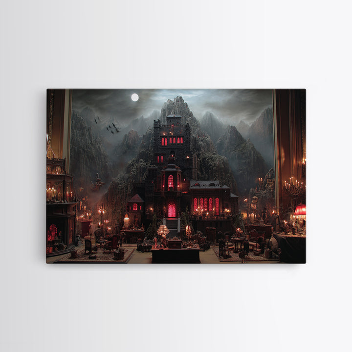 The Vampire Castle, Landscape Wall Art, Gothic Horror Wall Art, Framed Canvas Print, Halloween Wall Decor, Gothic Home Decor